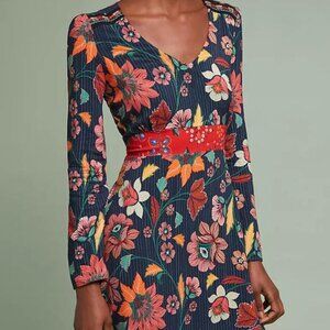 Anthropologie Aldomartins XS Floral Striped V-Neck Midi Dress